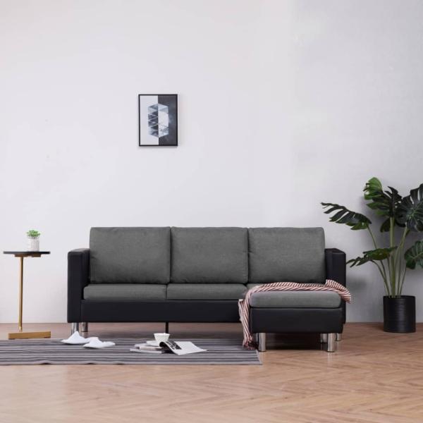 vidaXL 3-Sitzer-Sofa mit Kissen Schwarz Kunstleder 282287