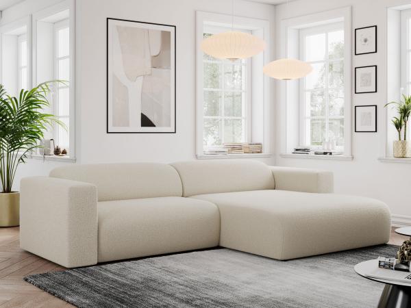 Ecksofa PASADENA, freistehendes Ecksofa, breite Armlehnen, Federsitz - rechts - Beige Boucle