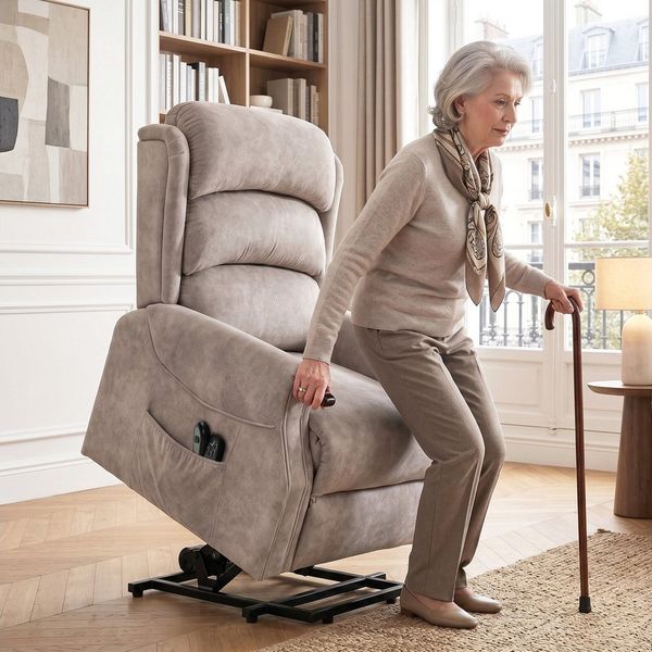 HOMCOM Relaxsessel Holzgriff, Fernbedienung, Seitentasche (Set, 1-St, 1), elektrische Aufstehhilfe, Massagemodus, Wärmefunktion