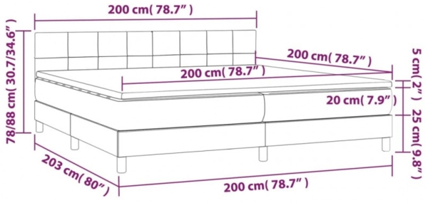 Boxspringbett mit Matratze & LED Stoff Dunkelbraun 200x200 cm, Härtegrad: H2 [3133184] Bild 8