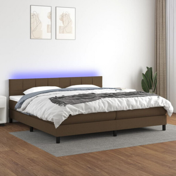 Boxspringbett mit Matratze & LED Stoff Dunkelbraun 200x200 cm, Härtegrad: H2 [3133184] Bild 2
