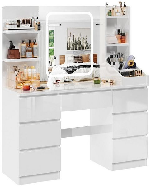 HOMALL Schminktisch Schminktisch Spiegel und LED Mit 7 Schubladen 8 Ablagefächern ostern (GroBe: 110 40*139 cm Einstellbare drei Farbtemperaturen, um thr perfektes Make-up zu prasentieren ostern geschenke)