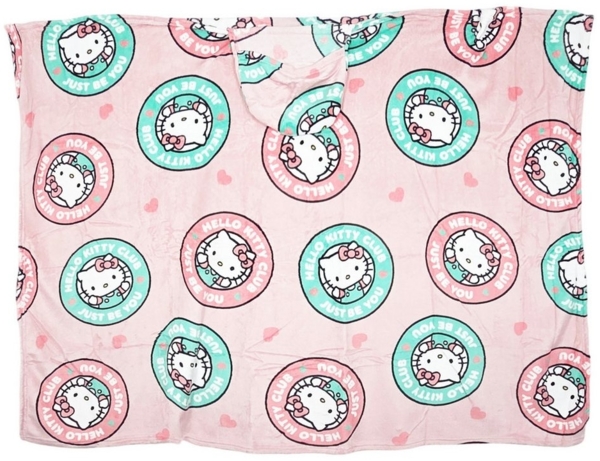 Wohndecke Hello Kitty Flanell Decke XL - Warme Kuscheldecke mit Kapuze, Hello Kitty, 120x150 cm