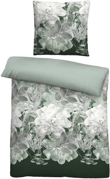 Traumhaft schlafen - Castell - Markenbettwäsche Thermo-Fleece Bettwäsche 0360442 BLUME GROß, tanne, 1x 135x200 cm + 1x 80x80 cm