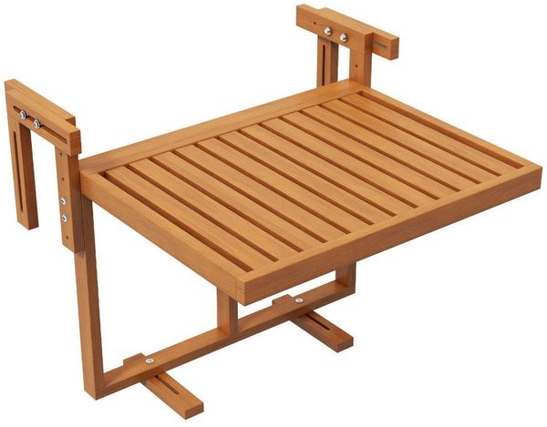 Outsunny Balkonhängetisch Balkontisch zum Einhängen (Hängetisch, 1-St, Beistelltisch), für Terrasse, Garten, Kiefer, 68 x 65 cm, Teak