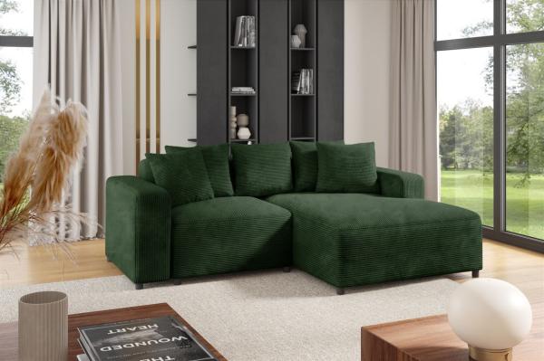 Ecksofa Designersofa Sofa MEGAN XS in Stoff Poso Dunkelgrün Ottomane Rechts