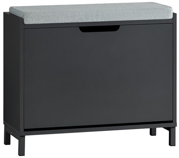 SoBuy FSR151-K-SCH Schuhbank, MDF, Lackiert, Schwarz, 60 x 52 x 24 cm