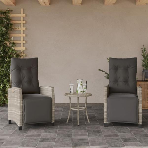 vidaXL Gartensessel mit Fußteil 2Stk. Verstellbar Hellgrau Poly Rattan 365246