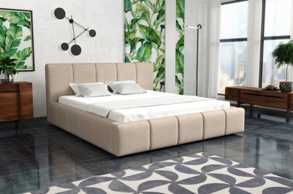 Polsterbett Bett Doppelbett GENUA Stoff 120x200cm Stoff Cloud Beige