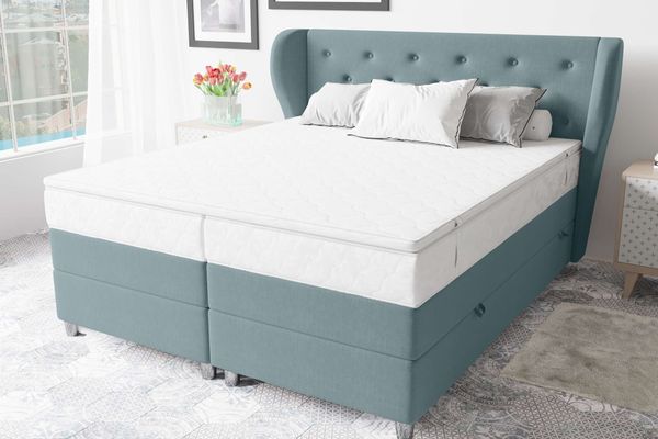 99rooms Hermes Boxspringbett 180x200 cm Strukturstoff INARI Pastellblau Bonell-Federung