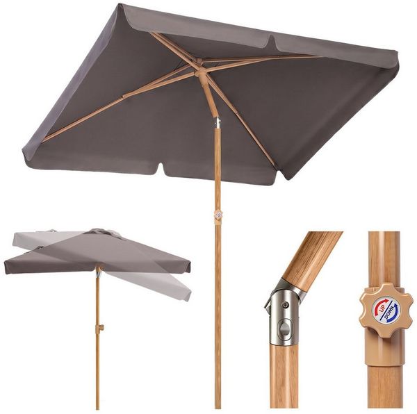 Sekey Sonnenschirm 200 x 125 cm Balkonschirm Rechteckig Holzoptik Sonnenschirm, LxB: 200x125 cm, UV50+ Sonnenschutz, für Terrasse
