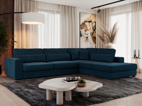 Freistehendes Ecksofa mit lose Kissen, L-form - SAVONA - rechts - Dunkelblau Velours