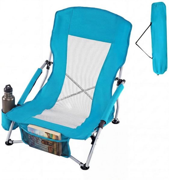 KOMFOTTEU Campingstuhl, Strandstuhl mit Rückenlehne & gepolsterten Armlehnen
