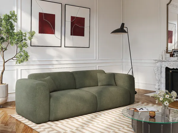 Vente-unique - Sofa mit Schlaffunktion 4-Sitzer - Melierter Stoff - Grün - POGNI von Maison Céphy
