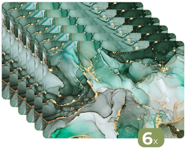 MuchoWow Platzset Gold - Marmor - Grün - Luxus - Marmoroptik/print - Grau, (6-St), Platzsets, Tischset, Abwaschbar, Tischsets, Platzdeckchen