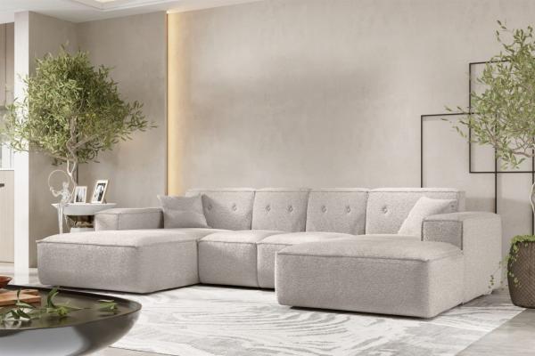 Wohnlandschaft Sofa U-Form CESINA XS in Stoff Ascot Bukla Creme