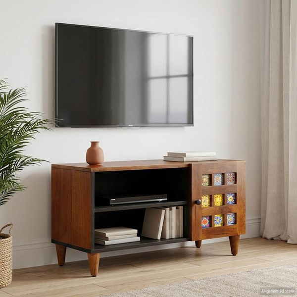 vidaXL TV-Schränk mit Tür Walnuss 80 x 33 x 46 cm Massivholz Mango 4018239