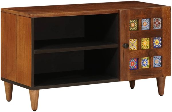 vidaXL TV-Schränk mit Tür Walnuss 80 x 33 x 46 cm Massivholz Mango 4018239