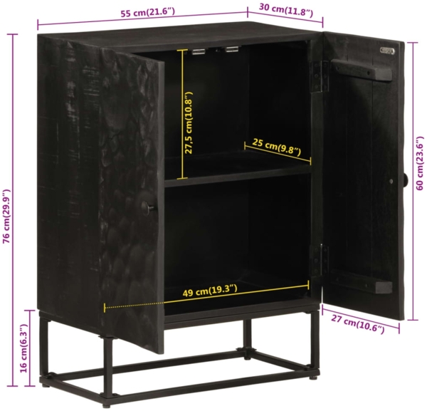 vidaXL Sideboard Schwarz 55x30x76 cm Massivholz Mango und Eisen 372005 Bild 8