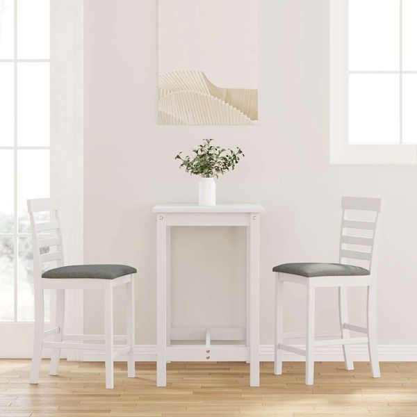 vidaXL Barhocker mit Kissen 2 Stk. Weiß Massivholz Gummibaum 4102541