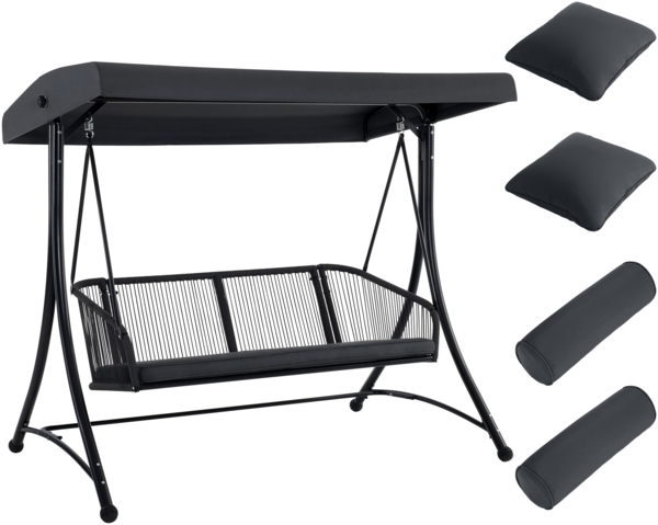 M MCombo Hollywoodschaukel 3-Sitzer, Gartenschaukel mit Verstellbares Sonnendach, Schaukelbank Outdoor, Gartenliege Wetterfest, Sitzbezug Abwaschbar 8026 (Dunkgelgrau)