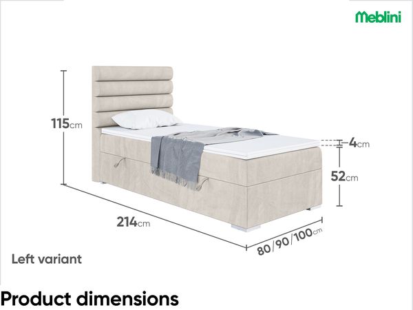 MEBLINI Boxspringbett KARIM 100x200 cm mit Bettkasten - H4/Beige Samt Gepolstert Einzelbett mit Topper & Taschenfederkern-Matratze - 100x200 Links Bild 7