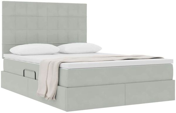 vidaXL Aufbewahrungsbett mit Matratze Hellgrau 140 x 200 cm Samt 3372033 Bild 3