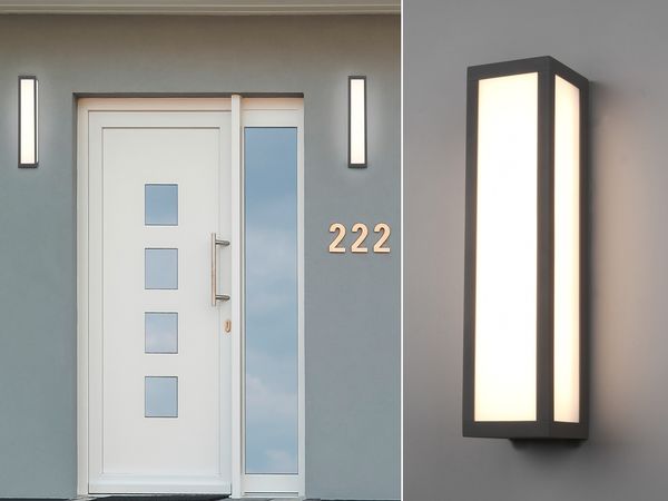 LED Außenwandleuchte eckig 2er Set in Anthrazit, Höhe 36cm, IP54