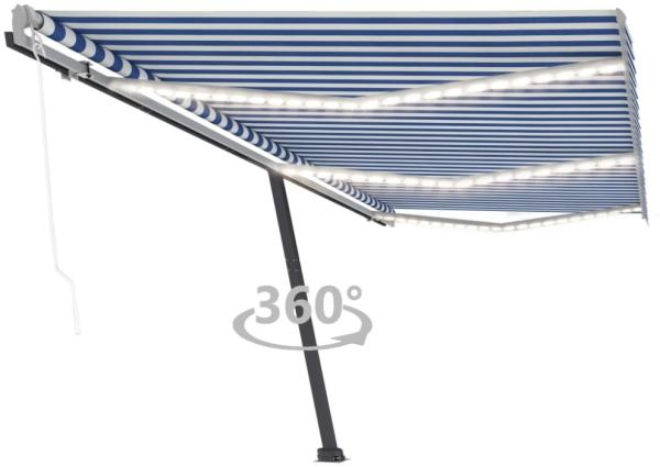 vidaXL Automatische Markise mit LED & Windsensor 600x350 cm Blau und Weiß