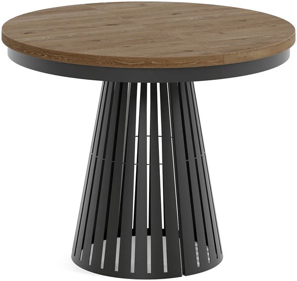 MEBLINI Esstisch Rund Ausziehbar aus Metall - 100-176x76 cm - CONEY - Davos Eiche/Schwarz Matt - Loft - Esszimmertisch Modern - Küchentisch - Ausziehtisch - Round Dining Table