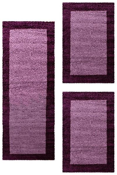 Teppium Teppich Bordüre Design, Rechteckig, Höhe: 30 mm, Schlafzimmer Teppich Bettumrandung Läufer Set 3 teilig Lila