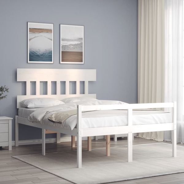 vidaXL Seniorenbett mit Kopfteil 120x200 cm Weiß Massivholz 3195412