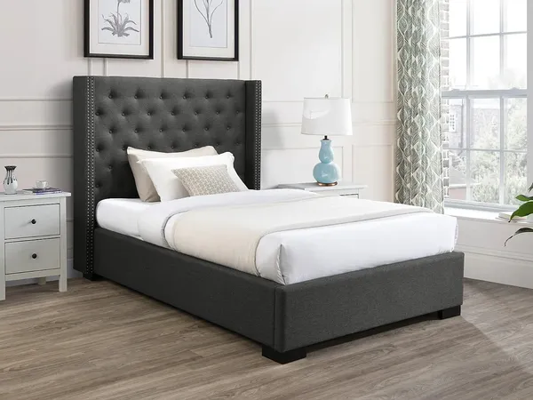 Vente-unique - MASSIMO Bett Stoff Grau - B 215,5 cm x H 141,5 cm x L 143,5 cm