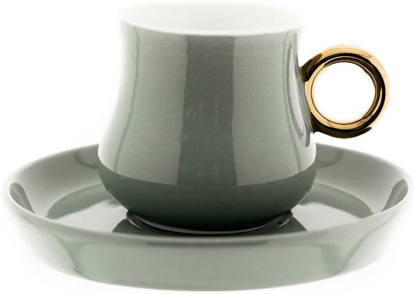 Mulex 12 Teiliges Set Mokkatassen mit Untertasse aus Porzellan Mokkaservice 100 Grau/Gold