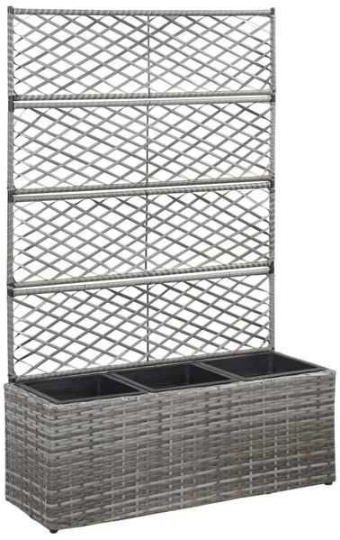 vidaXL Hochbeet mit Rankgitter 3 Töpfe 83×30×130cm Poly Rattan Grau 46935