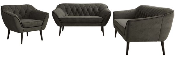 Wohnzimmerset PIRS 1-2-3, Skandinavisches Komplettset, Wellenfederung, schwarze Füße, Sitzgruppe, Möbelset - Dunkelgrau Velvet Bild 7