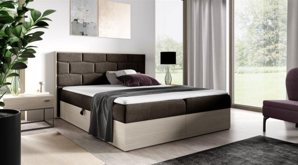 Boxspringbett Bett BEILA 120x200cm Nordic Teak Stoff Braun inkl. Bettkasten