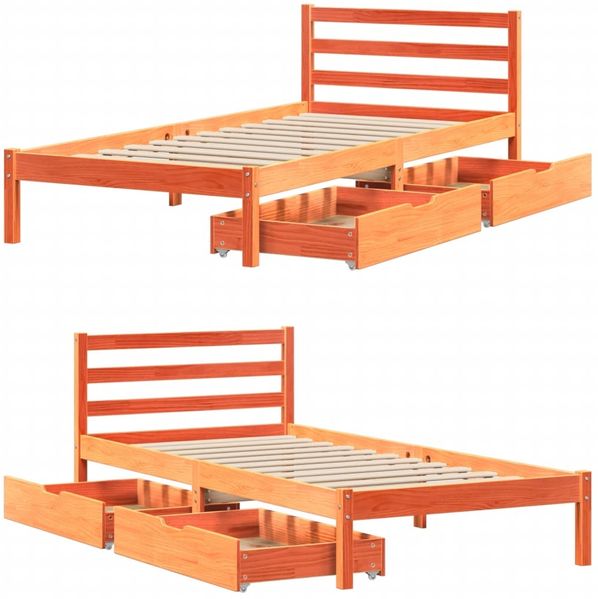 vidaXL Massivholzbett ohne Matratze Wachsbraun 75x190 cm Kiefernholz 3301550 Bild 9