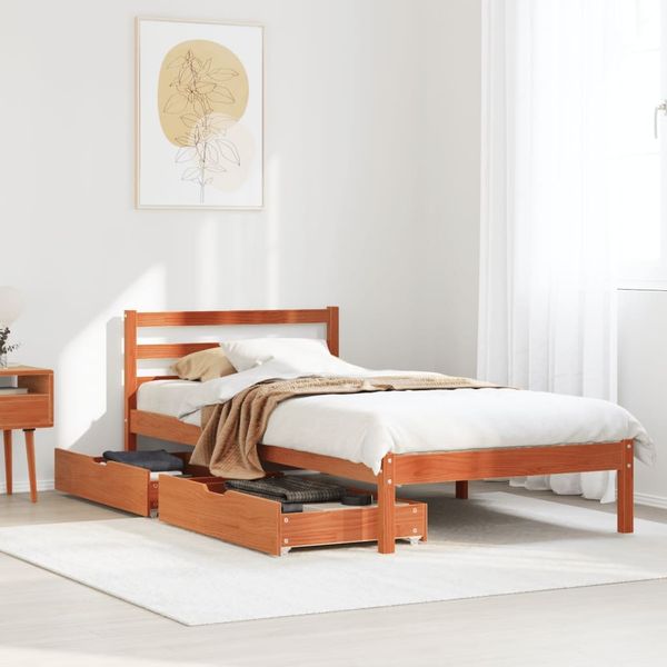 vidaXL Massivholzbett ohne Matratze Wachsbraun 75x190 cm Kiefernholz 3301550