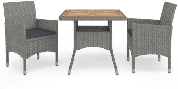 vidaXL 3-tlg. Garten-Essgruppe Grau Poly Rattan und Akazienholz 3058313