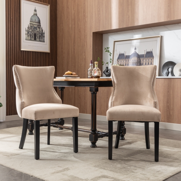 Eckessessel 2er-Set Beige Samt-Massivholz, ergonomisch gepolstert, moderner Esszimmerstuhl