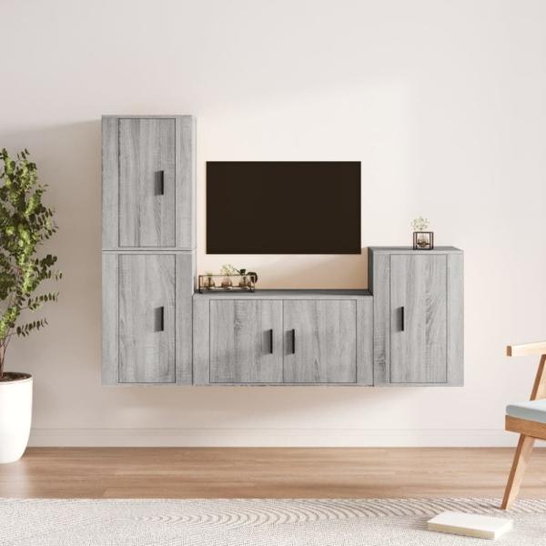 vidaXL 4-tlg. TV-Schrank-Set Grau Sonoma Holzwerkstoff 3188612