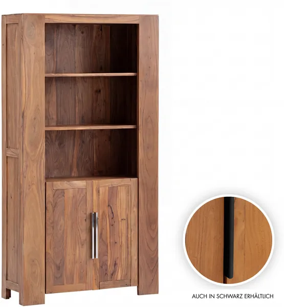 Bücherschrank Bücherregal massivum Osbon Akazie Massivholz braun 100 x 190 x 40 cm Regalschrank Standregal Hochschrank 2 Türen Büroregal