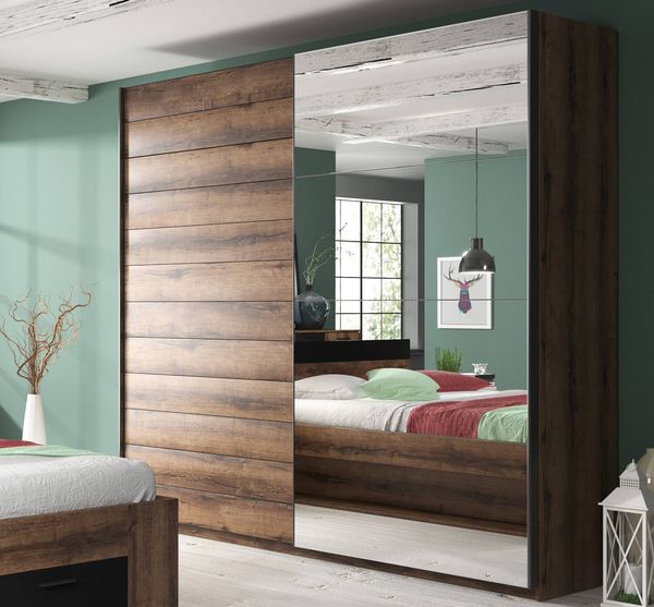Schwebetürenschrank ""Beta"" Kleiderschrank 180cm monastery eiche Spiegel