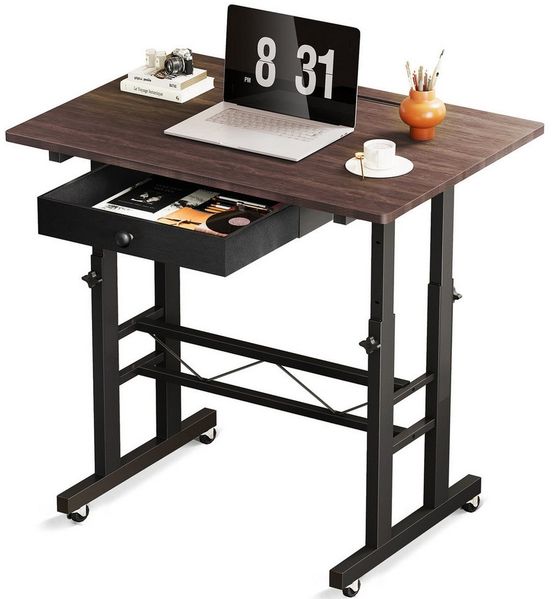 GTPLAYER Höhenverstellbarer Schreibtisch, Computertisch Laptoptisch mit Schubladen,Tisch höhenverstellbar 80 * 50*(73-115) cm, Standing Desk mit Rollen