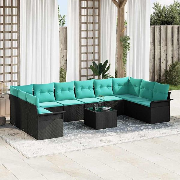 vidaXL Gartensofa-set mit Speicher 11 pcs Schwarz Poly-Rattan 3354225