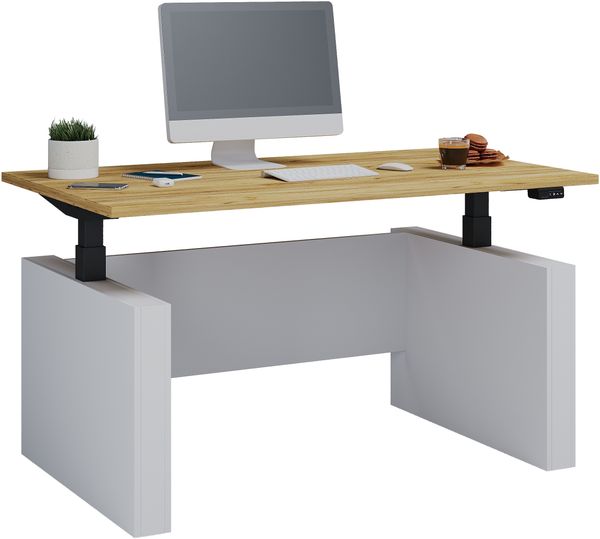 VCM Schreibtisch Salia 922371 Weiß / Honig-Eiche H. 73-122 x B. 138 x T. 80 cm