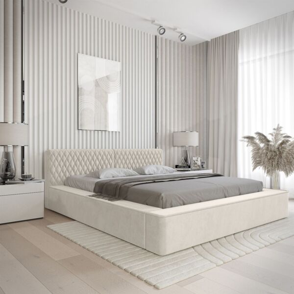 Polsterbett Doppelbett NORFOLK Komplettset 180x200cm in Stoff Ditra Creme