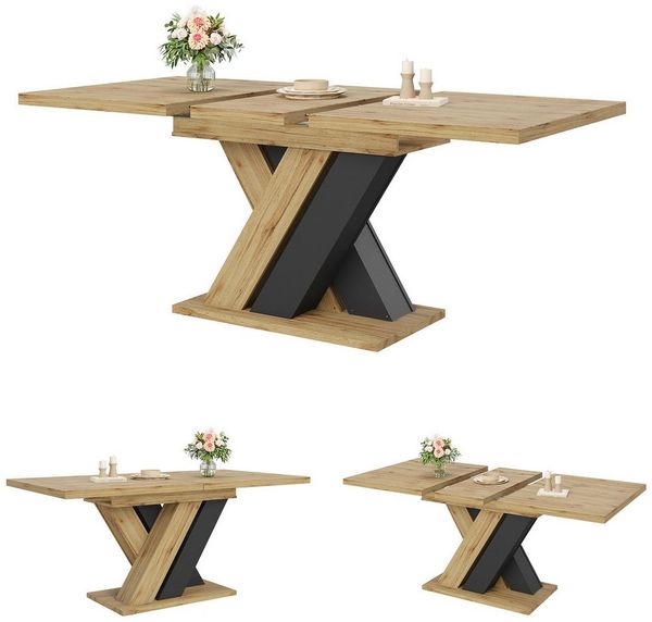 MODFU Esstisch Teleskoptisch,Moderne Esstisch,Ausziehbar,Esszimmer-Set (mit X-förmigen Beinen– Flexibel & platzsparend, mit Stauraum, stabil & langlebig, 1-St, 119-158,5×80cm), Esstisch Teleskoptisch