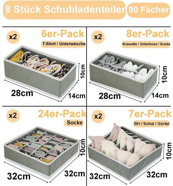 Mutig Aufbewahrungsbox Aufbewahrungsboxen für Unterwäsche, 8 Stück Ordnungssystem,Faltbare (Schubladen-Organizer für Kleiderschrank, Stabil Durch,Geruchsfrei, 8 St, Stoffbox,passgenau,Stabiler Boden,Schubladen Ordnungssystem), Aufbewahrungsbox für BHS,...
